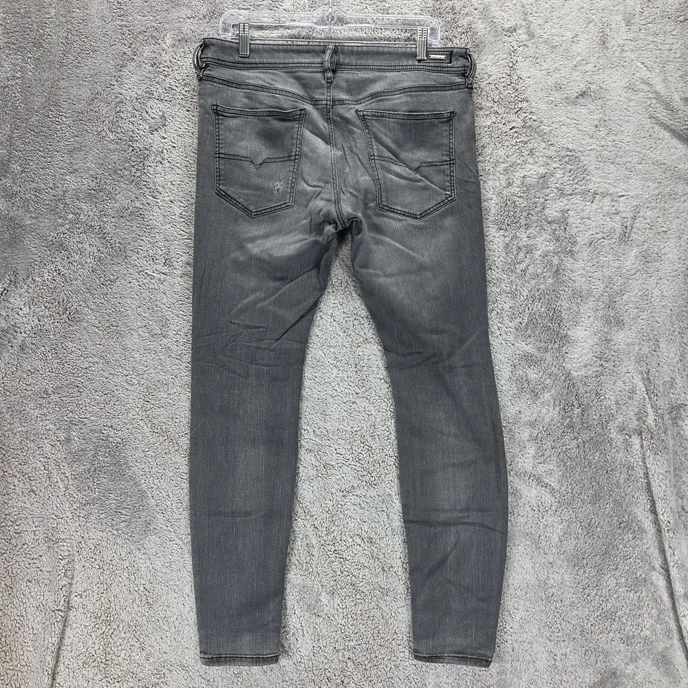 Diesel Jeans Mens 33x32 Gray Stickker Super Slim Skinny Stretch Zip Fly 0677I